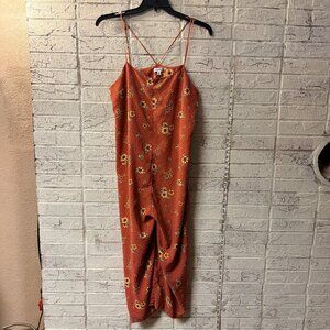 Eyeshadow Floral Romper XL Rust Orange Wide Leg Jumpsuit 90s Grunge Cottagecore